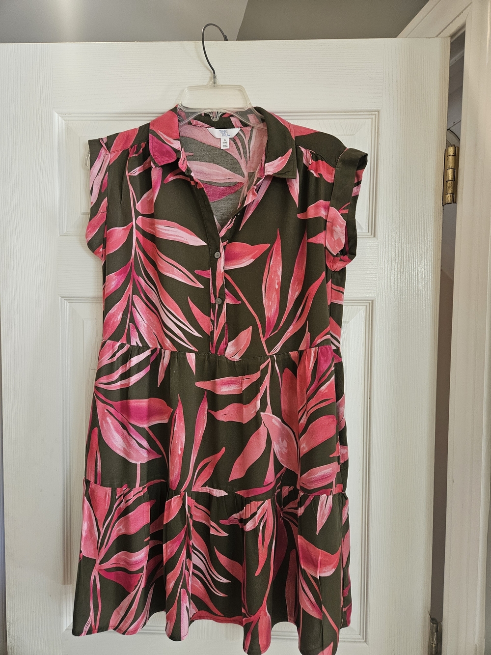 Time and Tru Olive and Pink Tropical Print Mini Dress